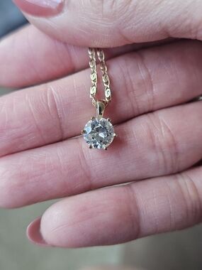 14k Gold Solitaire Old Euro Diamond Pendant Necklace GIA